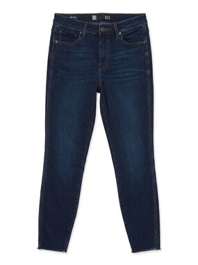 KUT From The Kloth Skinny Jeans Dark Wash Raw Hem Embroidered Detail Size 6